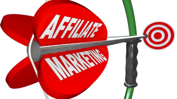 The words Affiliate Marketing on an arrow being aimed with a bow